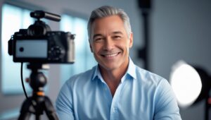 Business owner creating video content for marketing in 2025